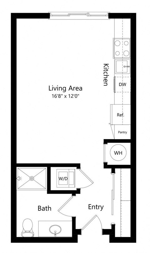 Floor plan for studio, 1 bath, 445 sqft